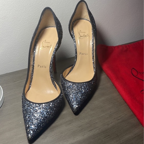 Christian Louboutin Heels Iriza Blue Glitter 100mm Pumps Open Side